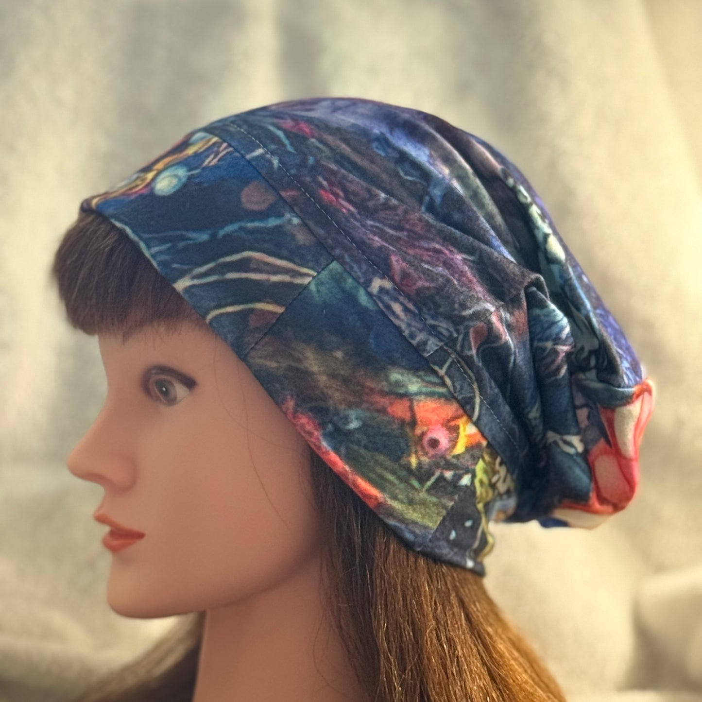 Midnight Garden Slouch Beanie – Upcycled Everyday Hat