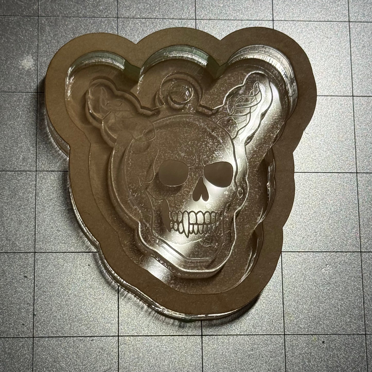Used Skull Acrylic Blank for Mold Making with Attached Housing