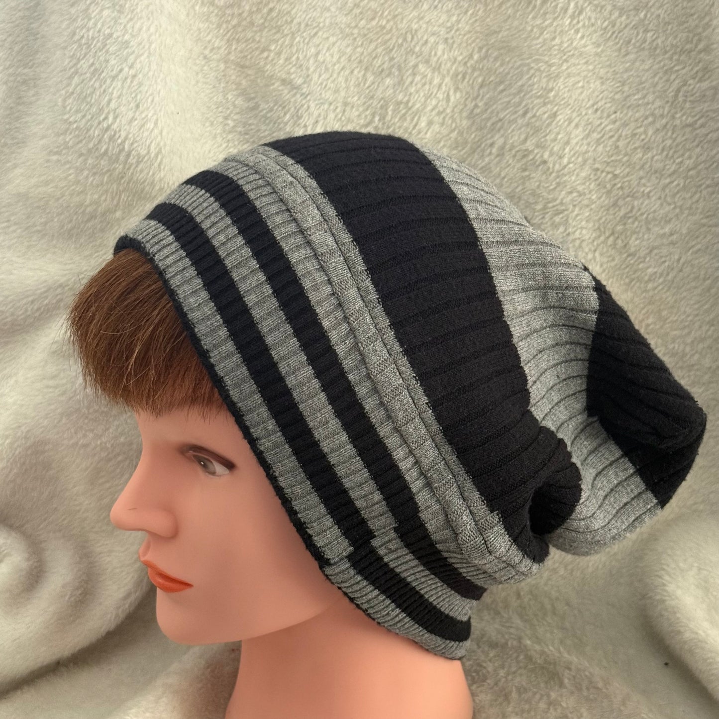 Grayscale Riot Slouch Beanie – Upcycled Everyday Hat