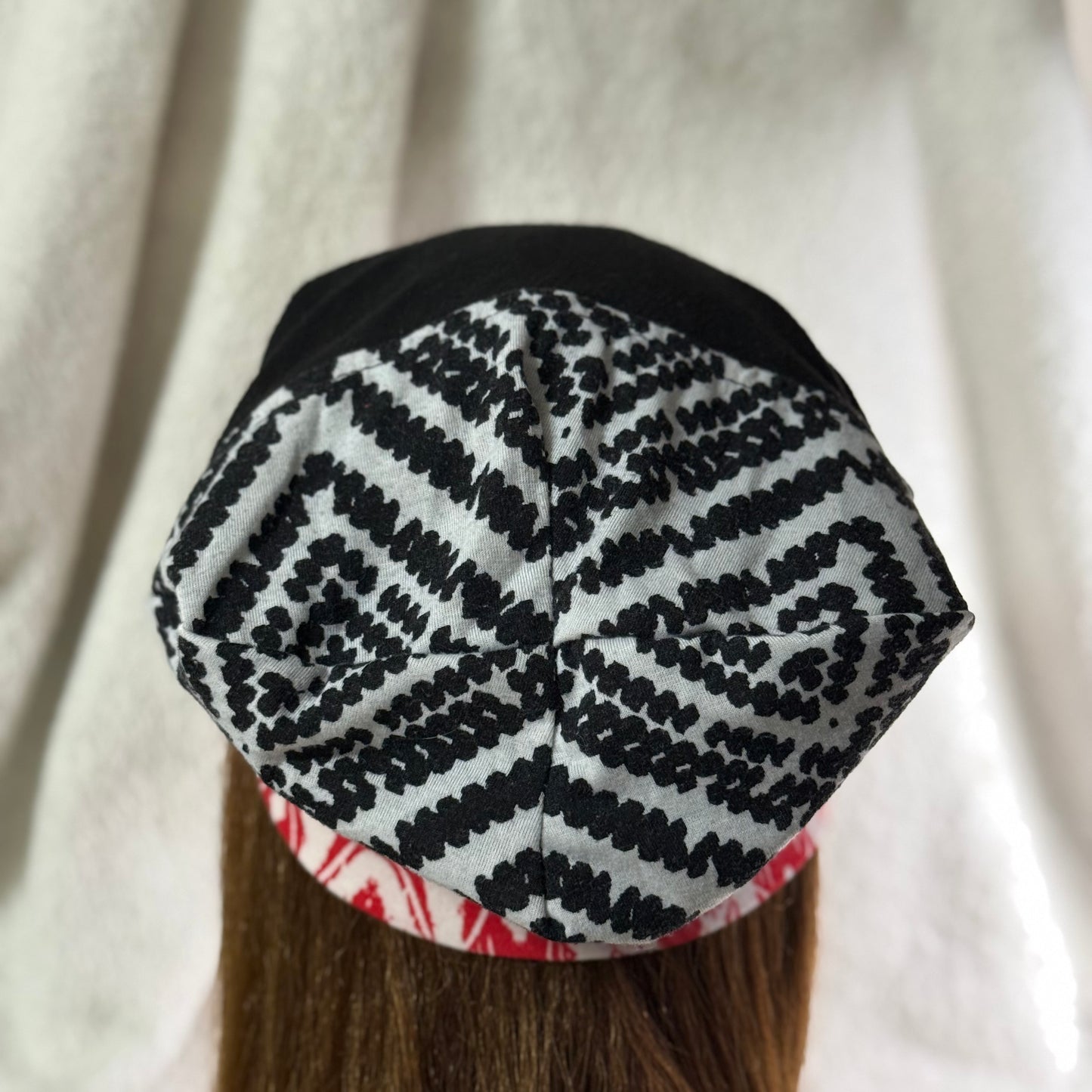 Black & Red Geometric Lightweight Slouch Beanie – Upcycled Everyday Hat