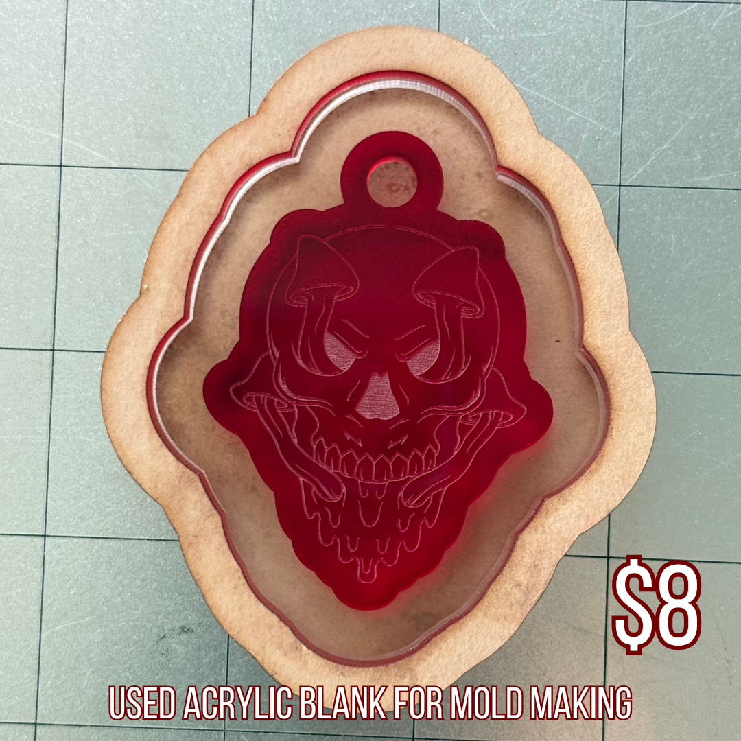 Used Mushroom Skull Acrylic Blank for Mold Making with Attached Housing