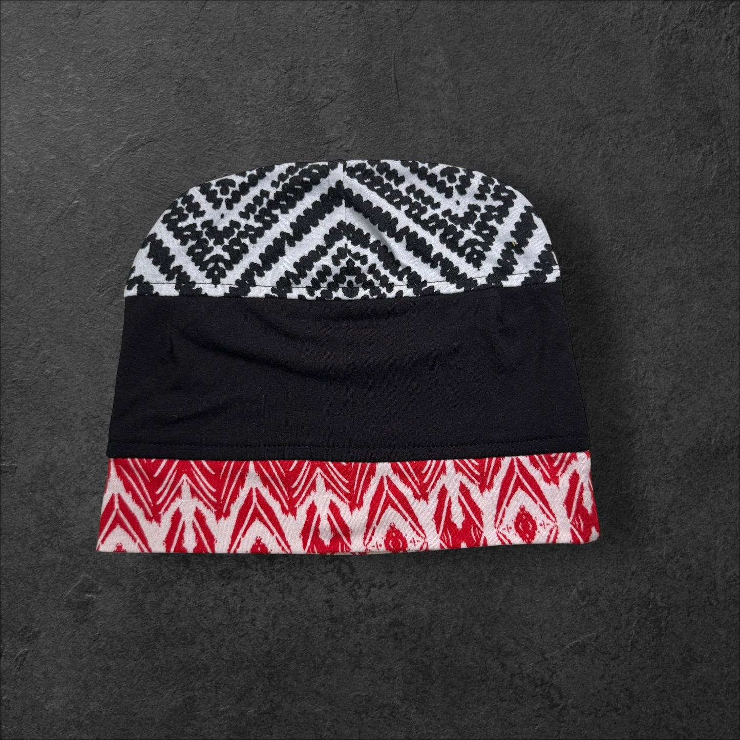 Black & Red Geometric Lightweight Slouch Beanie – Upcycled Everyday Hat