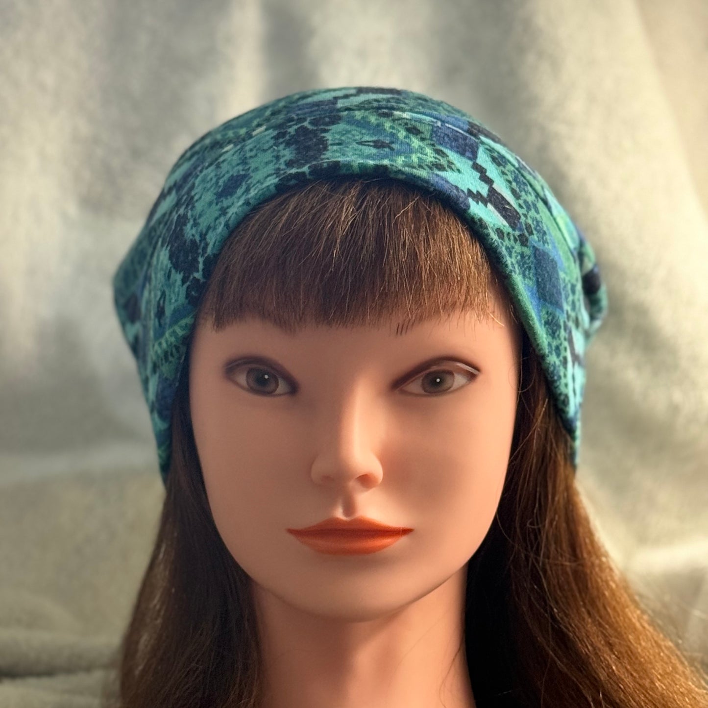 Blue Mosaic Slouch Beanie – Upcycled Everyday Hat
