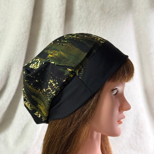 Midnight Bloom Lightweight Slouch Beanie – Upcycled Everyday Hat