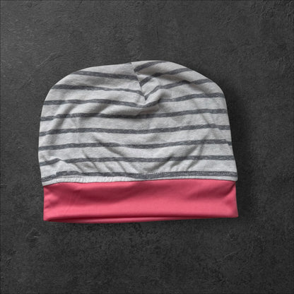 Striped & Pink Slouch Beanie – Upcycled Everyday Hat