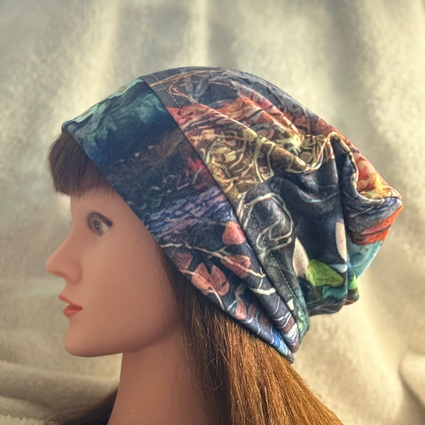Midnight Garden Slouch Beanie – Upcycled Everyday Hat