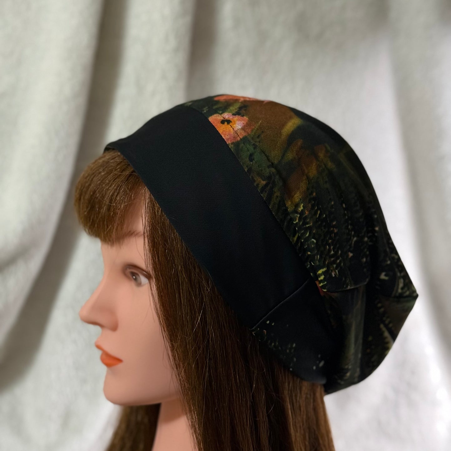 Midnight Bloom Lightweight Slouch Beanie – Upcycled Everyday Hat