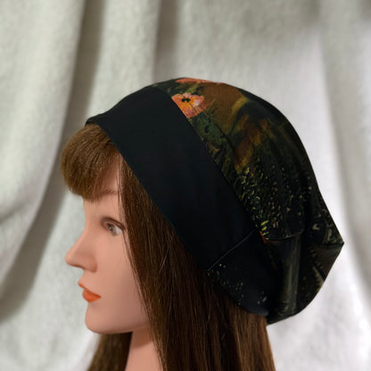 Midnight Bloom Lightweight Slouch Beanie – Upcycled Everyday Hat