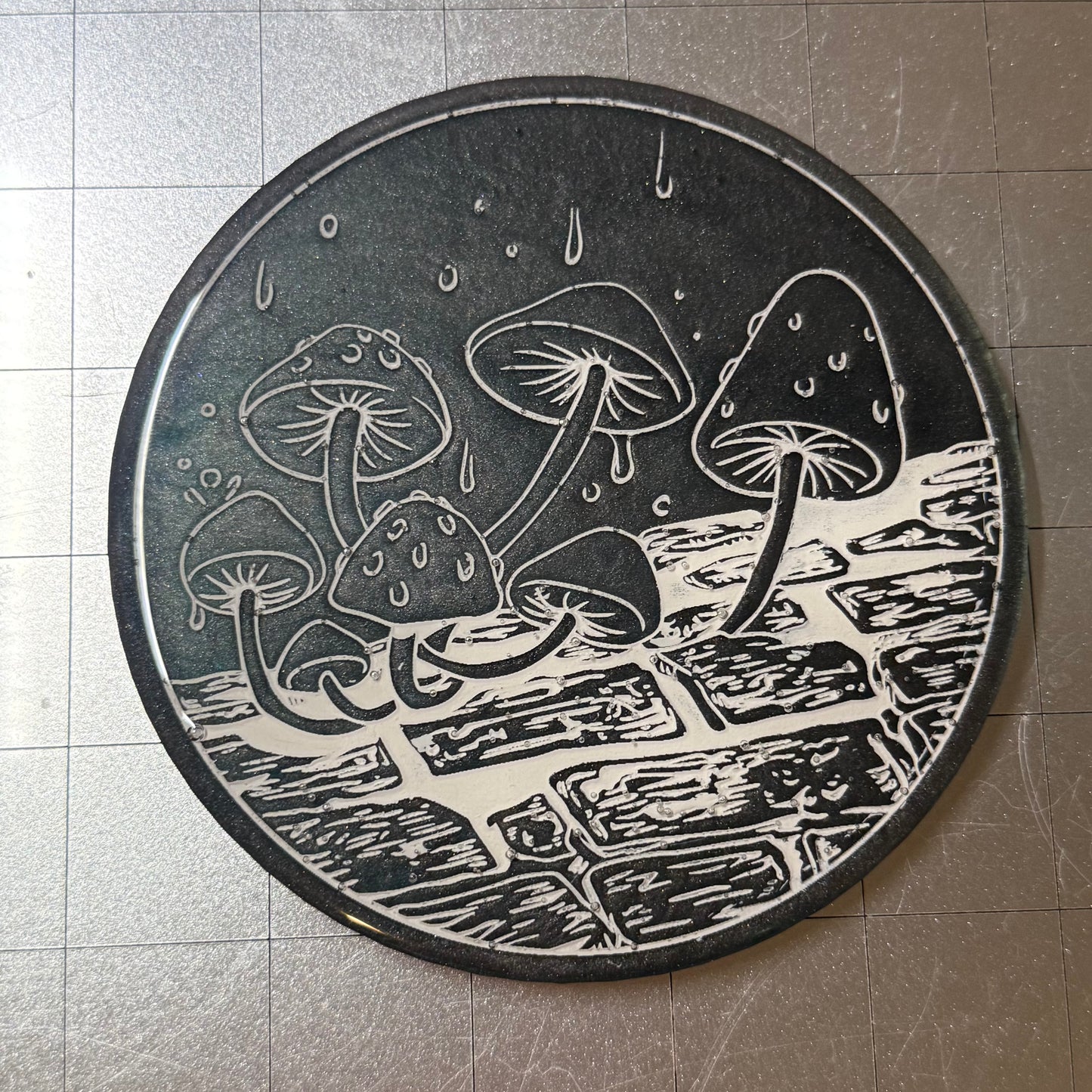 Rain & Mushrooms Resin Coaster