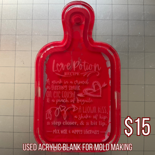 Used Love Potion Recipe Flat Acrylic Blank for Mold Making with Attached Housing