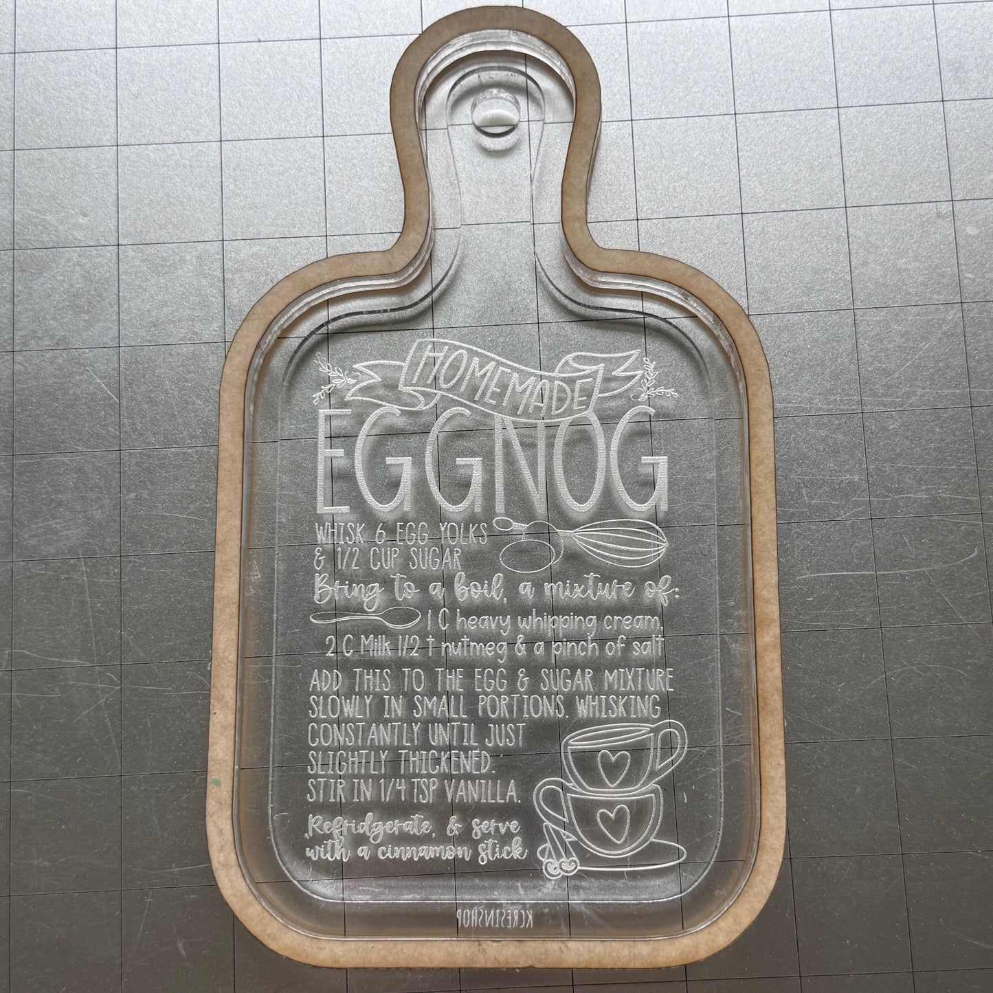 Used Eggnog Recipe Board Acrylic Blank for Mold Making