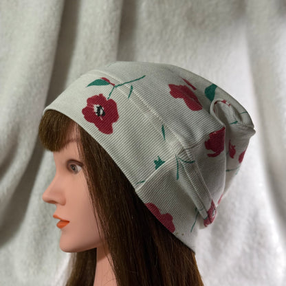 Spring Poppies Lightweight Slouch Beanie – Upcycled Everyday Hat