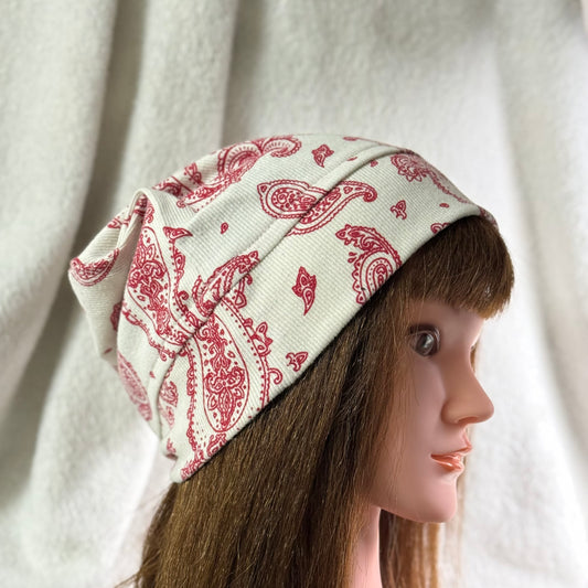 Red Bandana Lightweight Slouch Beanie – Upcycled Everyday Hat