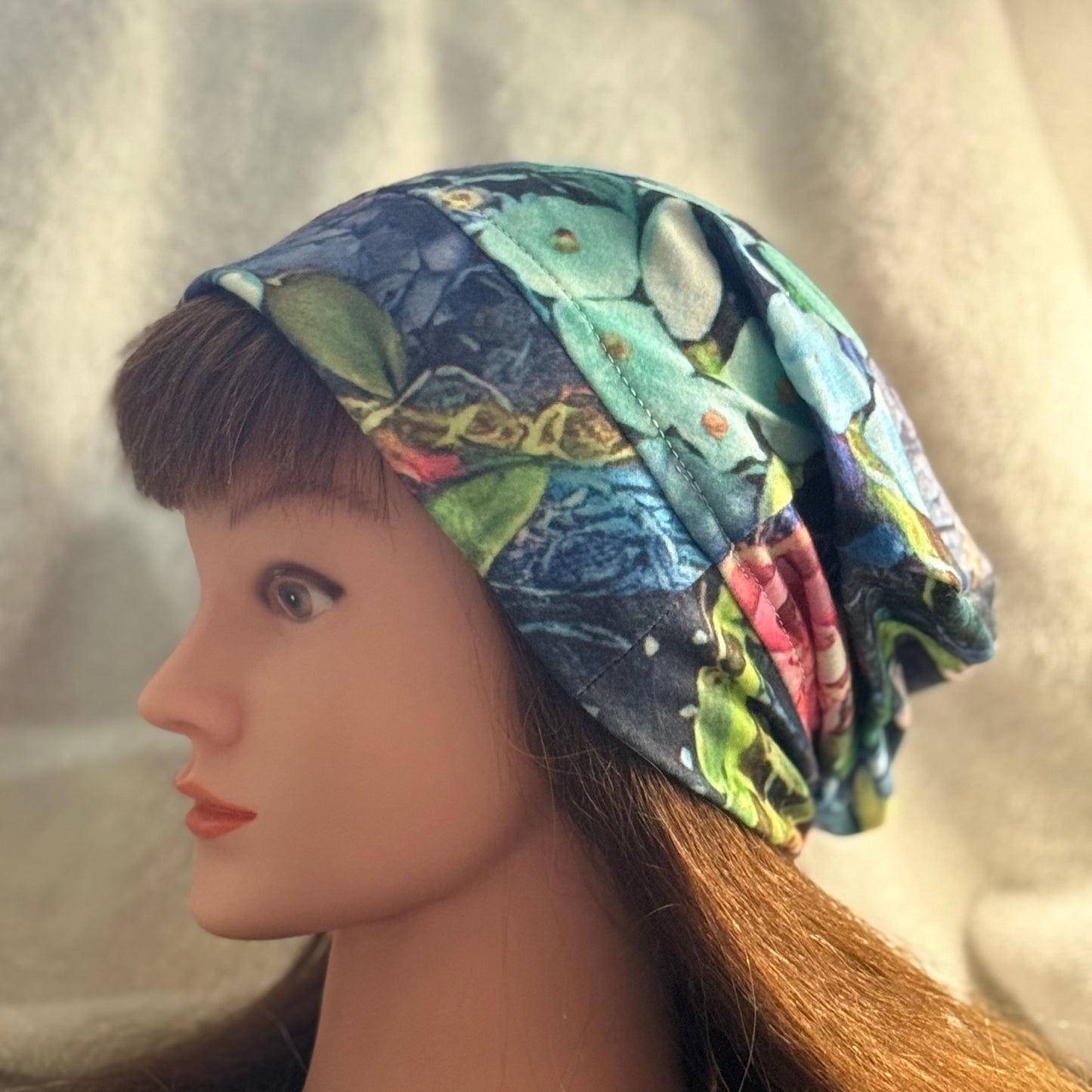 Midnight Garden Slouch Beanie – Upcycled Everyday Hat