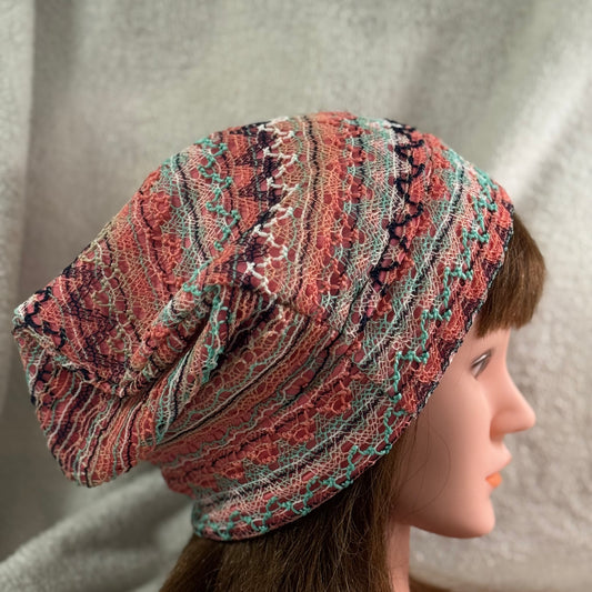 Lace Stripe Slouch Beanie – Upcycled Everyday Hat