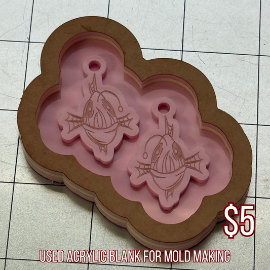 Used Angler Fish Acrylic Earrings Blank for Mold Making  with Attached Housing