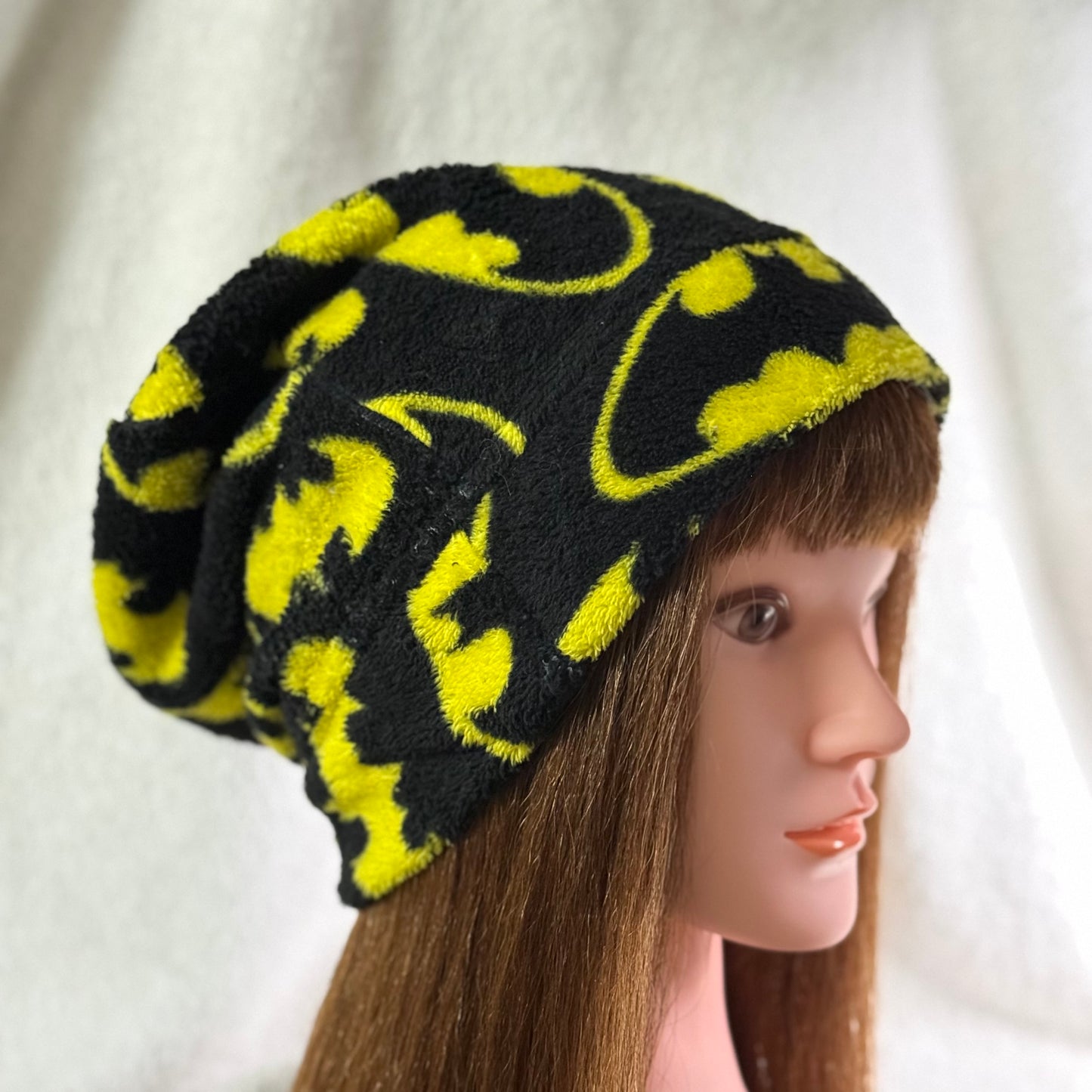 Dark Hero Fleece Slouch Beanie – Upcycled Cozy Winter Hat