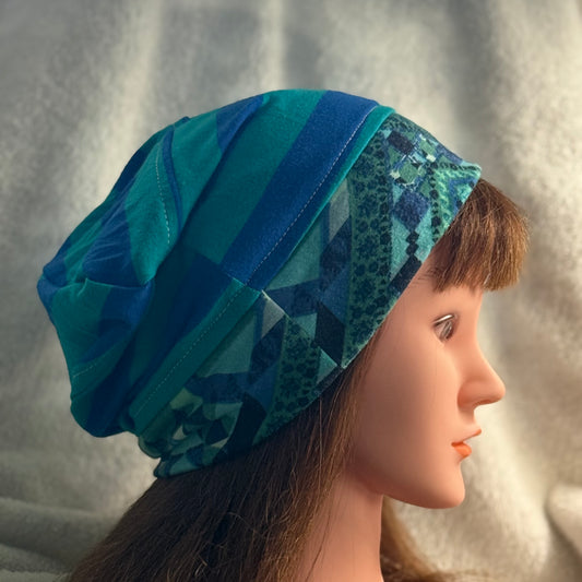 Ocean Patchwork Slouch Beanie – Upcycled Everyday Hat