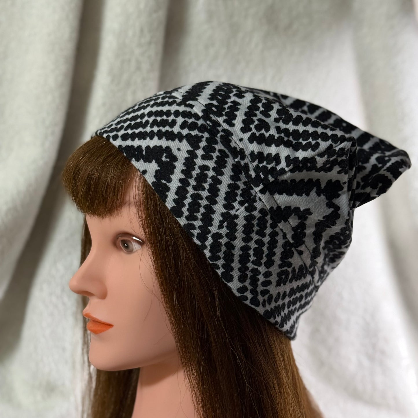 Black Geometric Lightweight Slouch Beanie – Upcycled Everyday Hat
