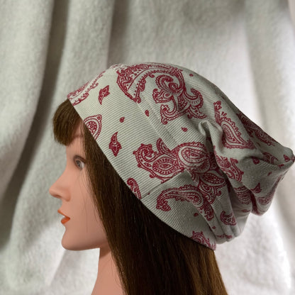 Red Bandana Lightweight Slouch Beanie – Upcycled Everyday Hat