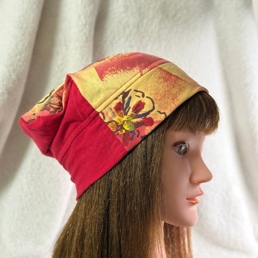 Floral Sunset Lightweight Slouch Beanie – Upcycled Everyday Hat