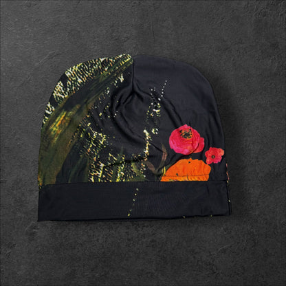 Midnight Bloom Lightweight Slouch Beanie – Upcycled Everyday Hat