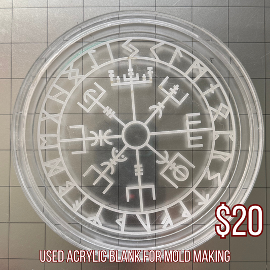 Used Viking Runes Flat Acrylic Blank for Mold Making with Attached Housing