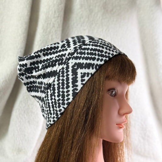 Black Geometric Lightweight Slouch Beanie – Upcycled Everyday Hat