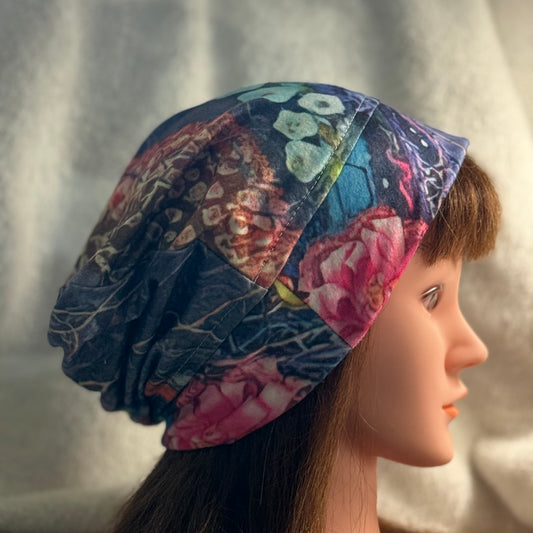 Midnight Garden Slouch Beanie – Upcycled Everyday Hat