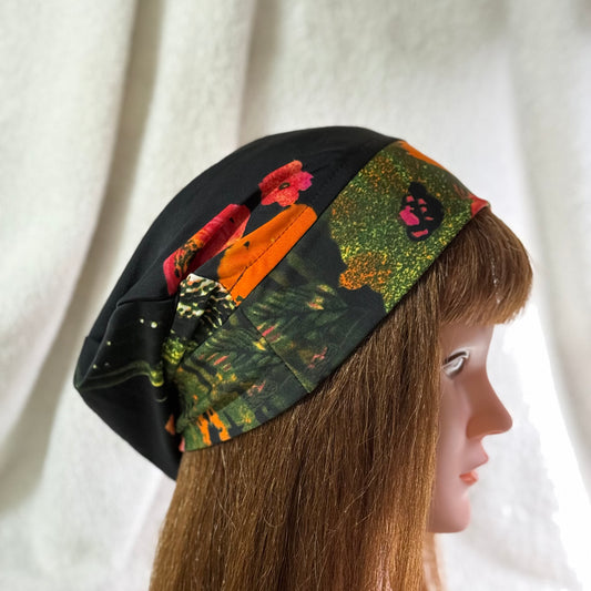 Midnight Bloom Lightweight Slouch Beanie – Upcycled Everyday Hat