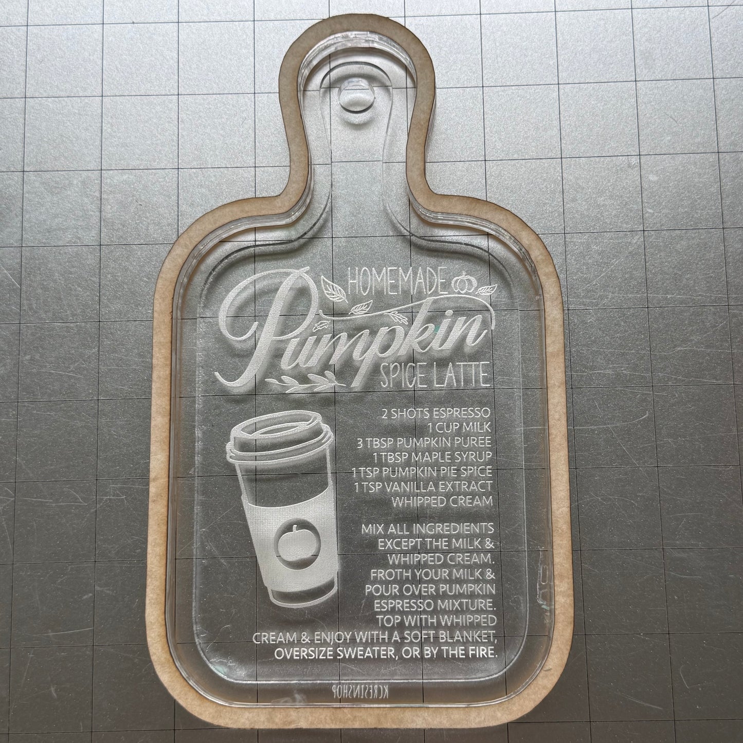 Used Pumpkin Latte Recipe Board Acrylic Blank for Mold Making