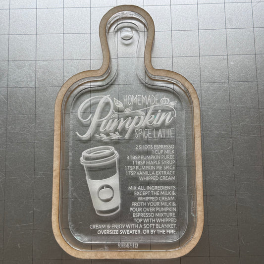 Used Pumpkin Latte Recipe Board Acrylic Blank for Mold Making