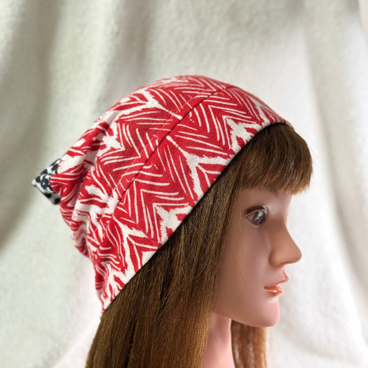 Black & Red Geometric Lightweight Slouch Beanie – Upcycled Everyday Hat