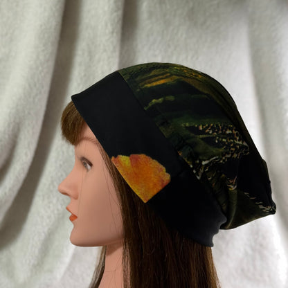 Midnight Bloom Lightweight Slouch Beanie – Upcycled Everyday Hat
