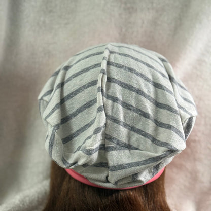 Striped & Pink Slouch Beanie – Upcycled Everyday Hat