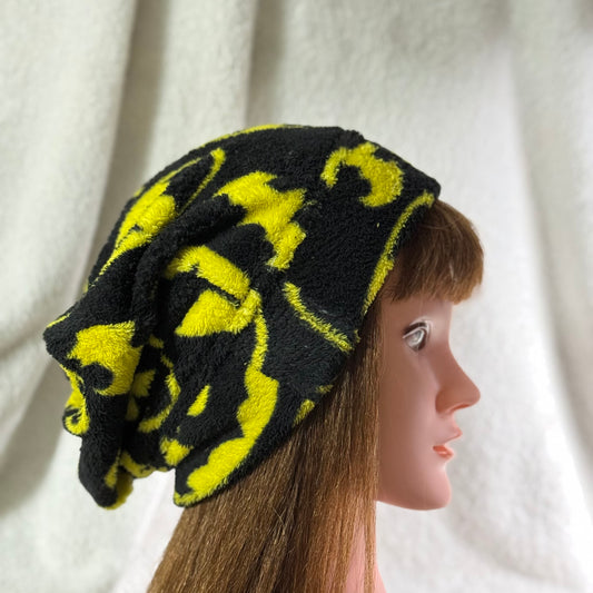 Dark Hero Fleece Slouch Beanie – Upcycled Cozy Winter Hat