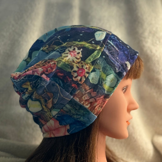 Midnight Garden Slouch Beanie – Upcycled Everyday Hat