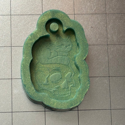 Cat on Skull Keychain Mold