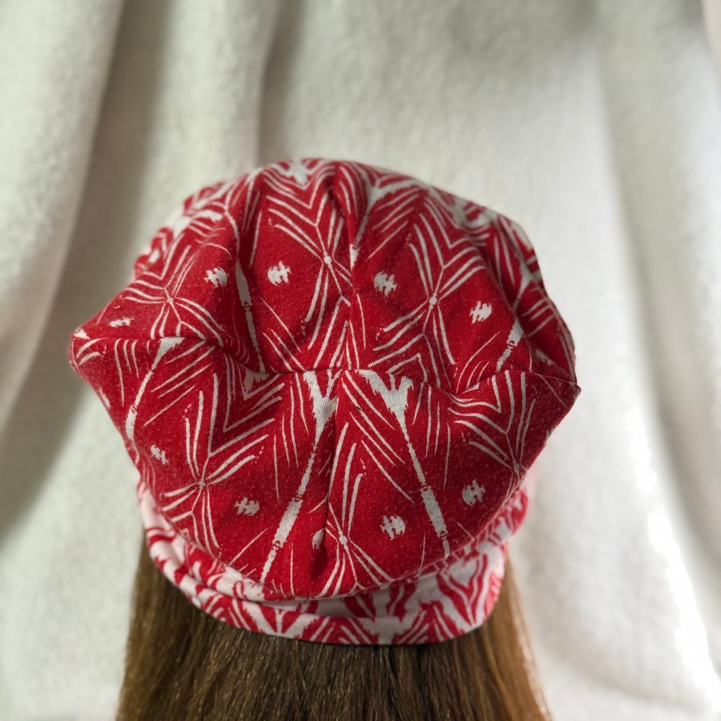 Red Geometric Lightweight Slouch Beanie – Upcycled Everyday Hat