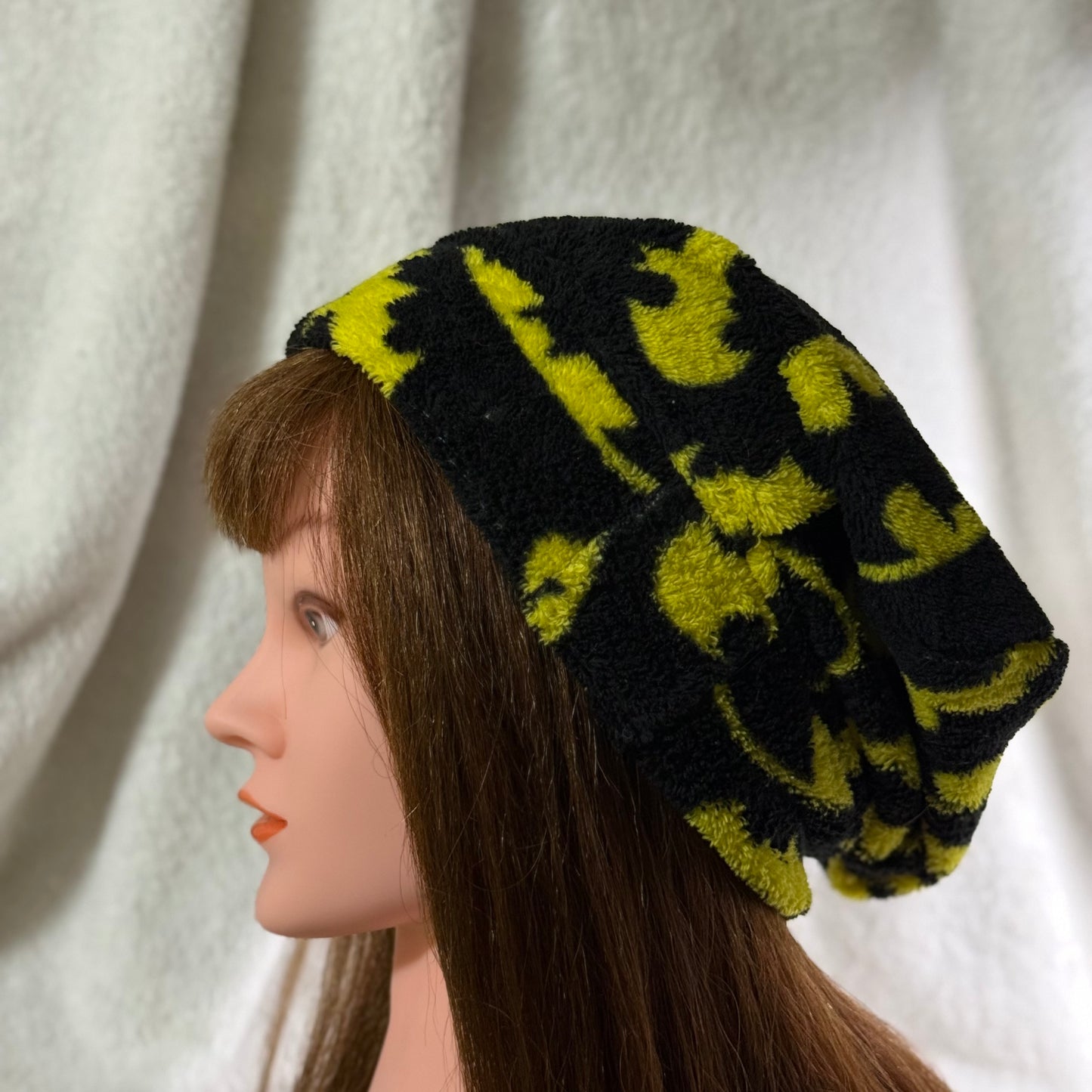 Dark Hero Fleece Slouch Beanie – Upcycled Cozy Winter Hat