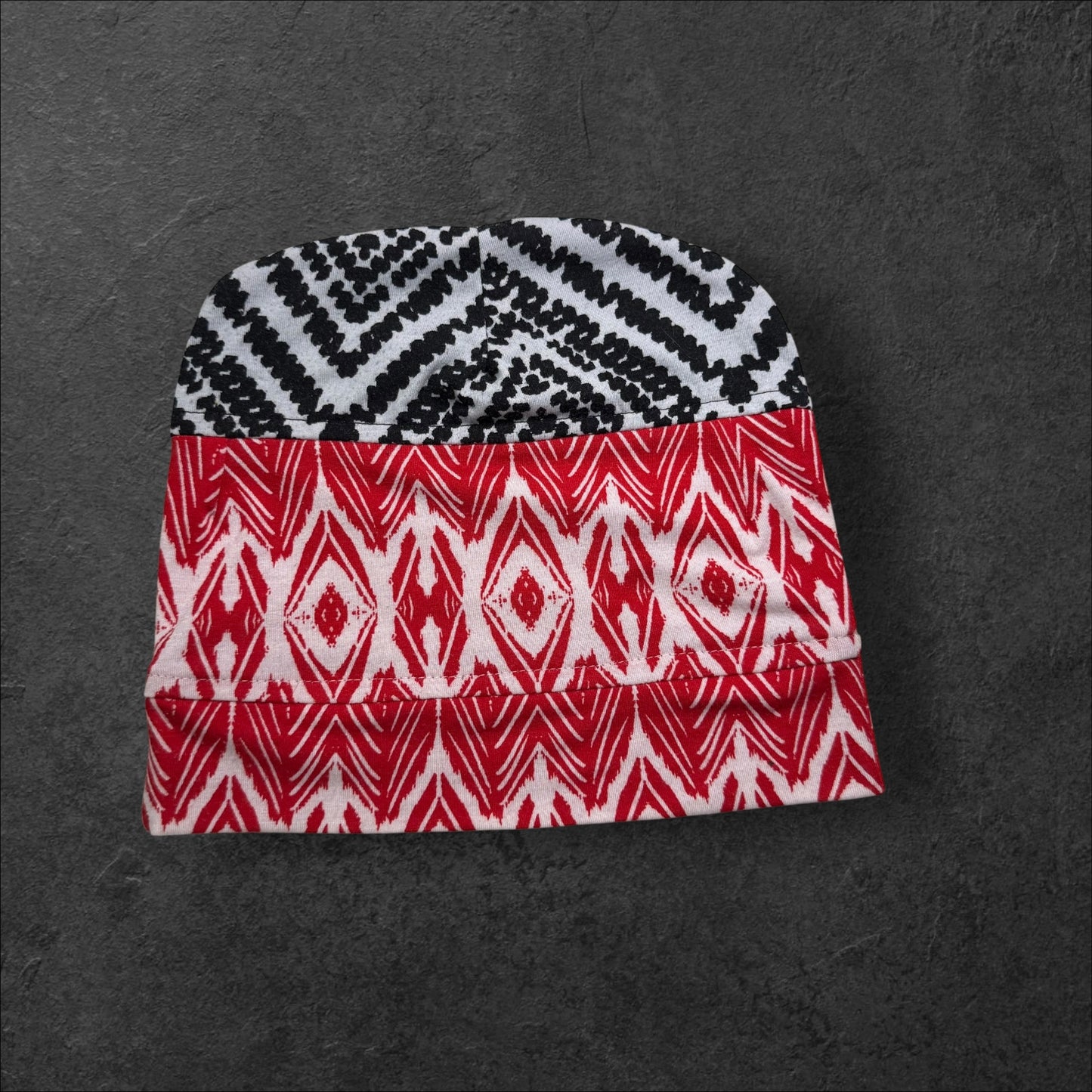 Black & Red Geometric Lightweight Slouch Beanie – Upcycled Everyday Hat