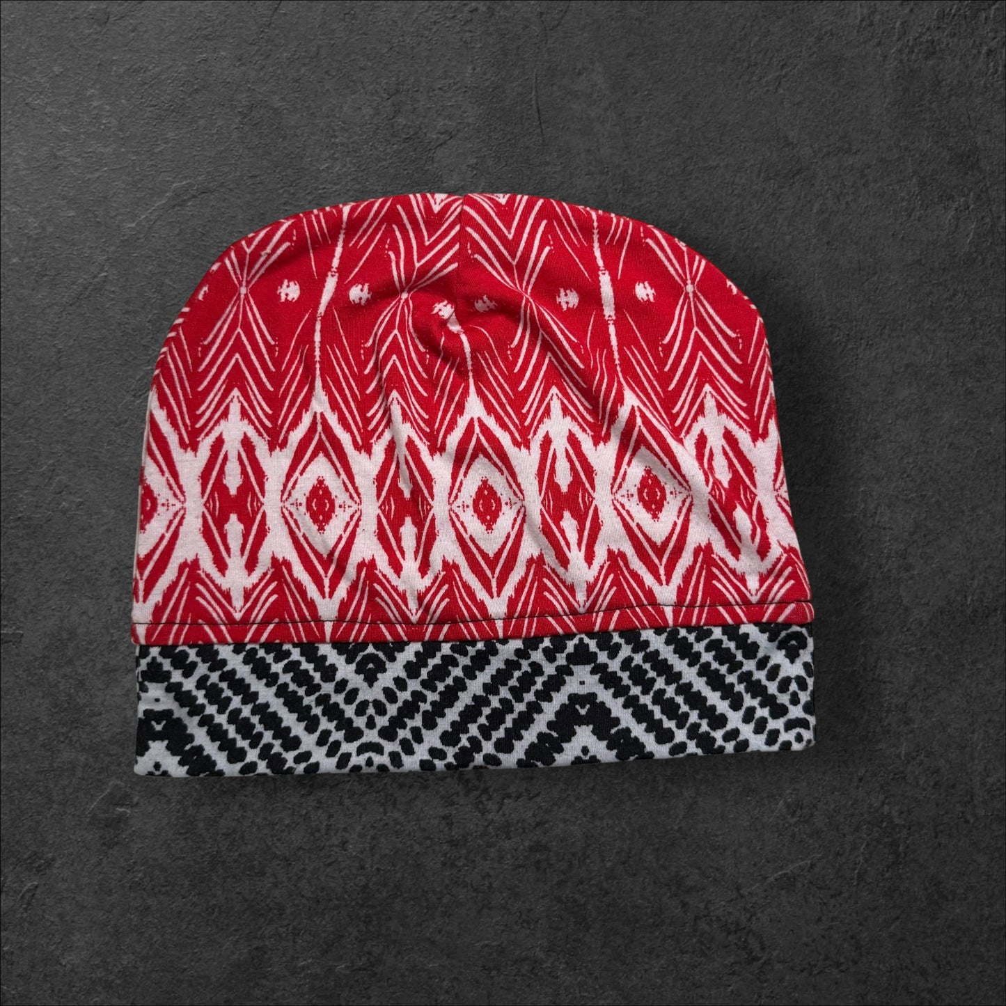 Black & Red Geometric Lightweight Slouch Beanie – Upcycled Everyday Hat