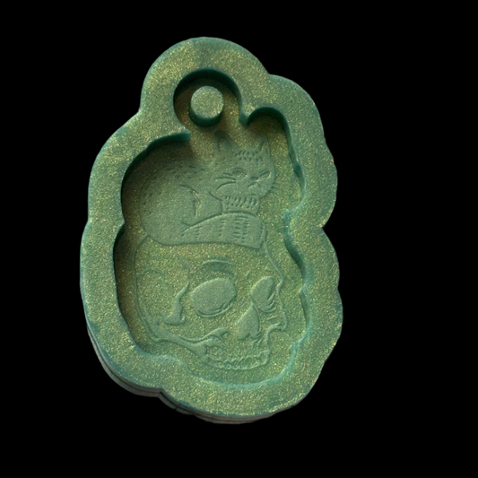 Cat on Skull Keychain Mold