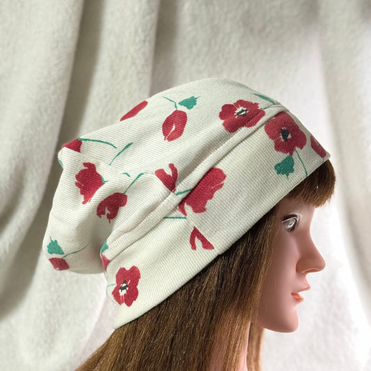 Spring Poppies Lightweight Slouch Beanie – Upcycled Everyday Hat
