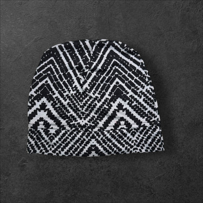 Black Geometric Lightweight Slouch Beanie – Upcycled Everyday Hat