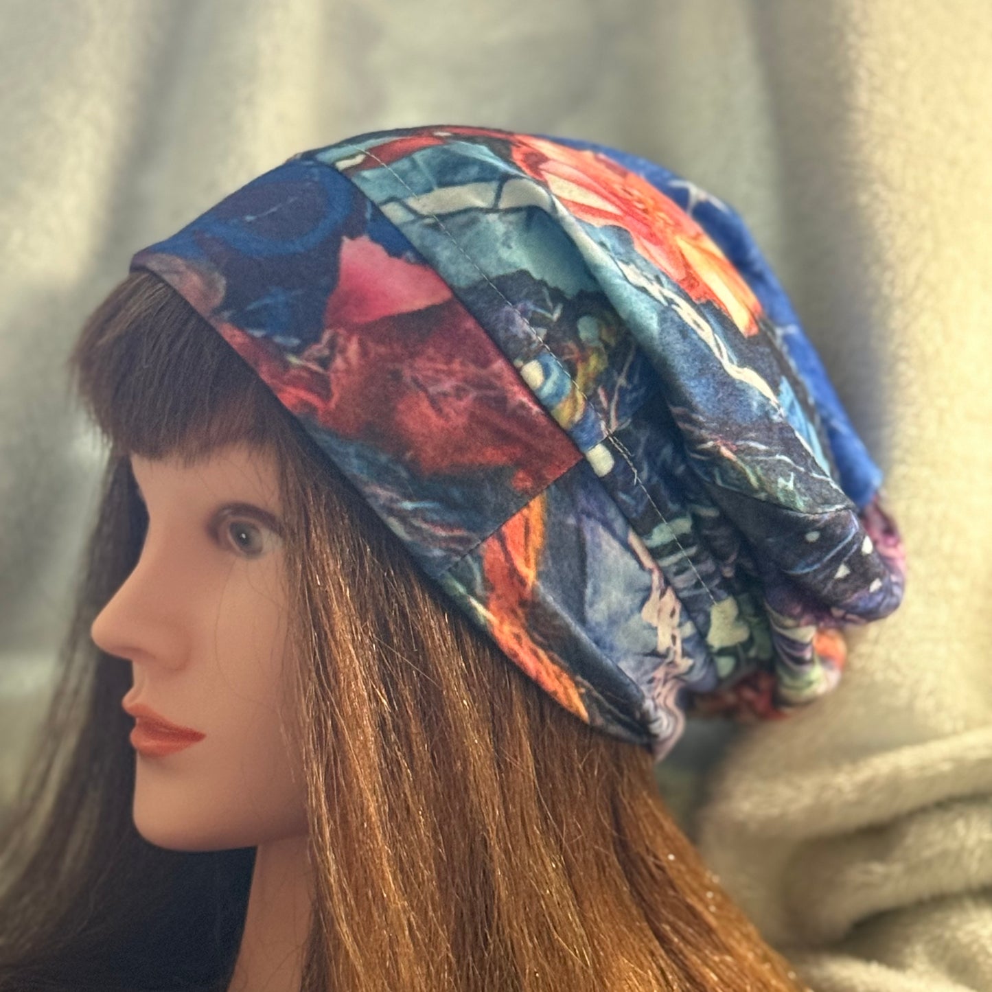 Midnight Garden Slouch Beanie – Upcycled Everyday Hat