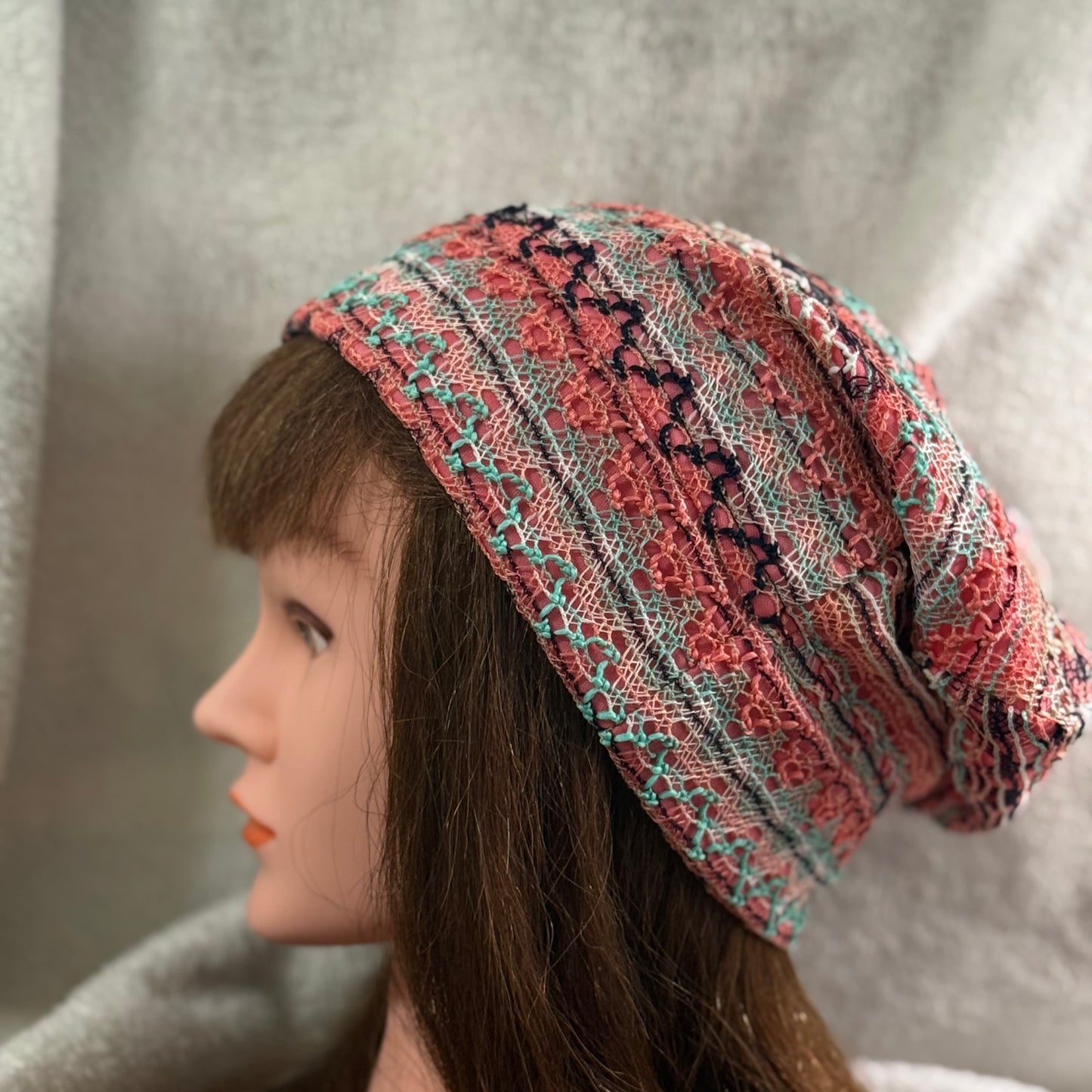 Lace Stripe Slouch Beanie – Upcycled Everyday Hat