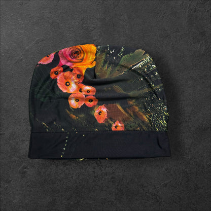 Midnight Bloom Lightweight Slouch Beanie – Upcycled Everyday Hat