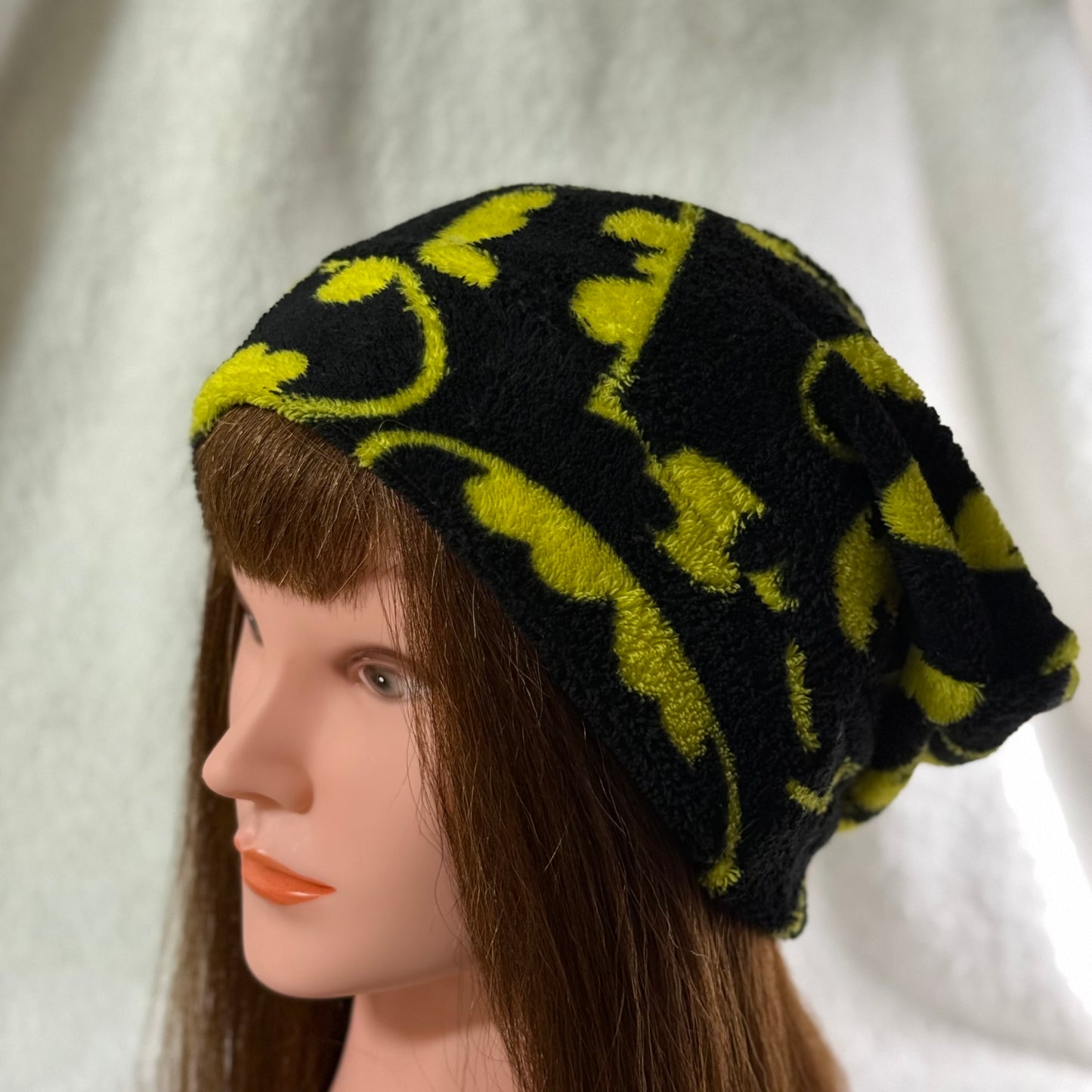 Dark Hero Fleece Slouch Beanie – Upcycled Cozy Winter Hat