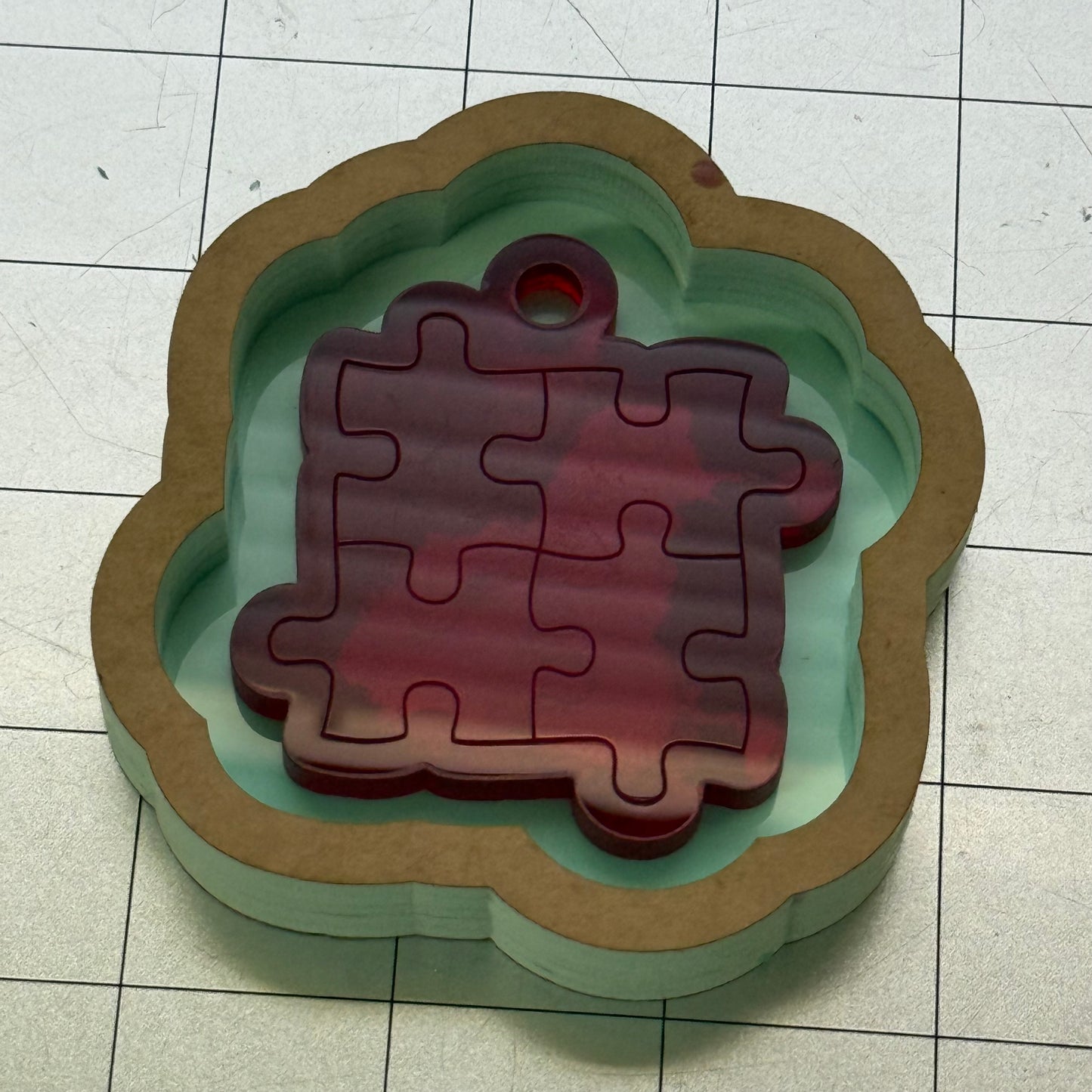 Used Autism Puzzle Acrylic Blank for Mold Making  with Attached Housing